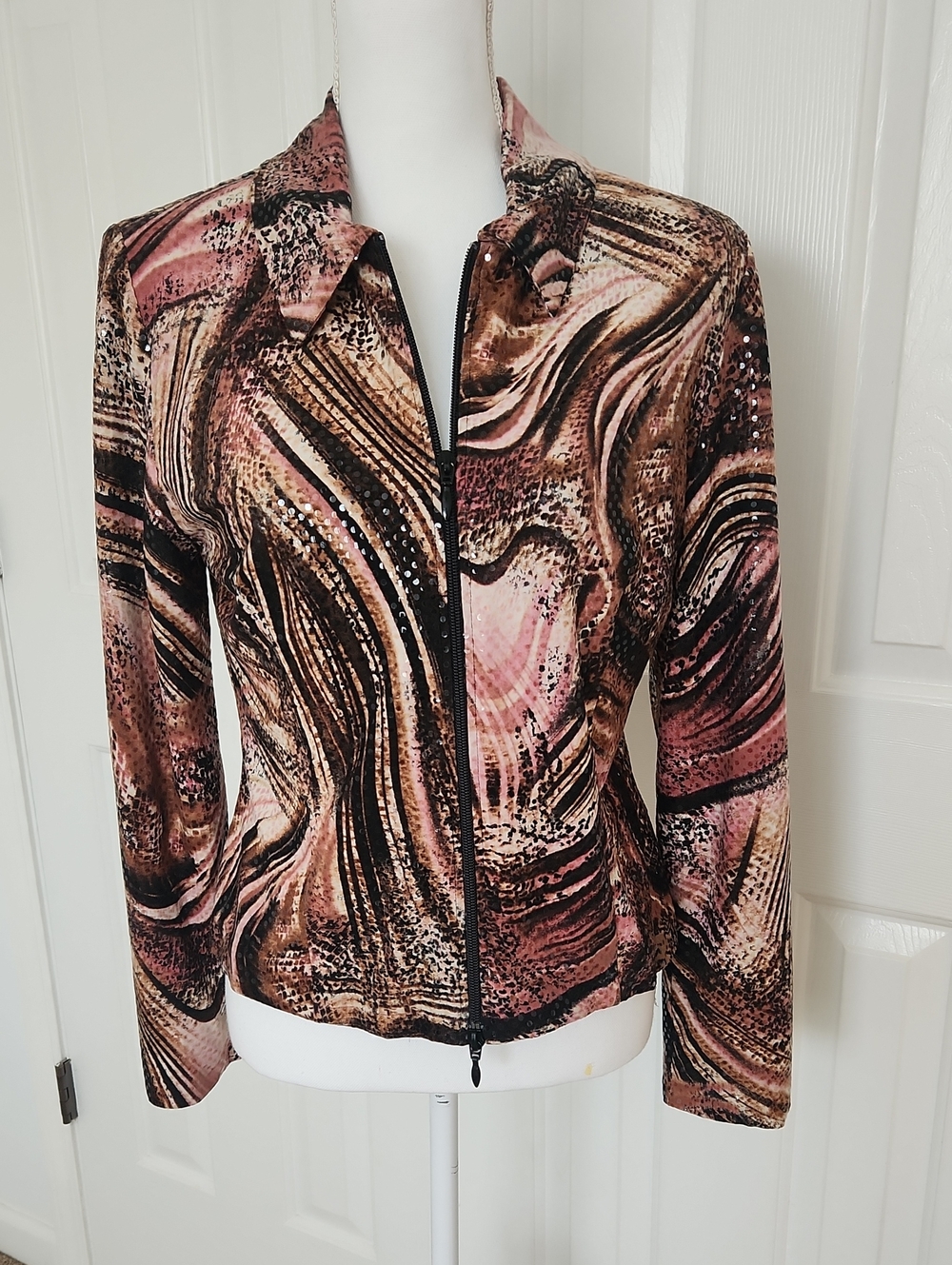 Joseph Ribbkoff Sequin Abstract Designer Zip Jacket Glam 10